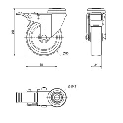 Rueda giratoria de goma con agujero, eje liso y freno, color gris, carga máx. 60 kg, ø 8 cm