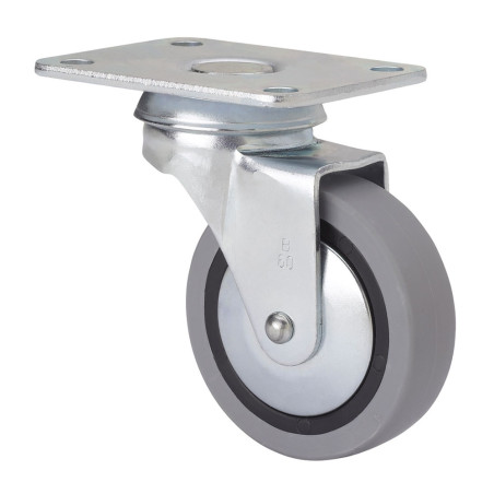 Rueda giratoria de goma con placa y eje liso, color gris, carga máx. 17 kg, ø 4 cm