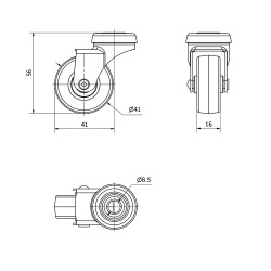 Rueda giratoria de goma con agujero y eje liso, color gris, carga máx. 17 kg, ø 4 cm