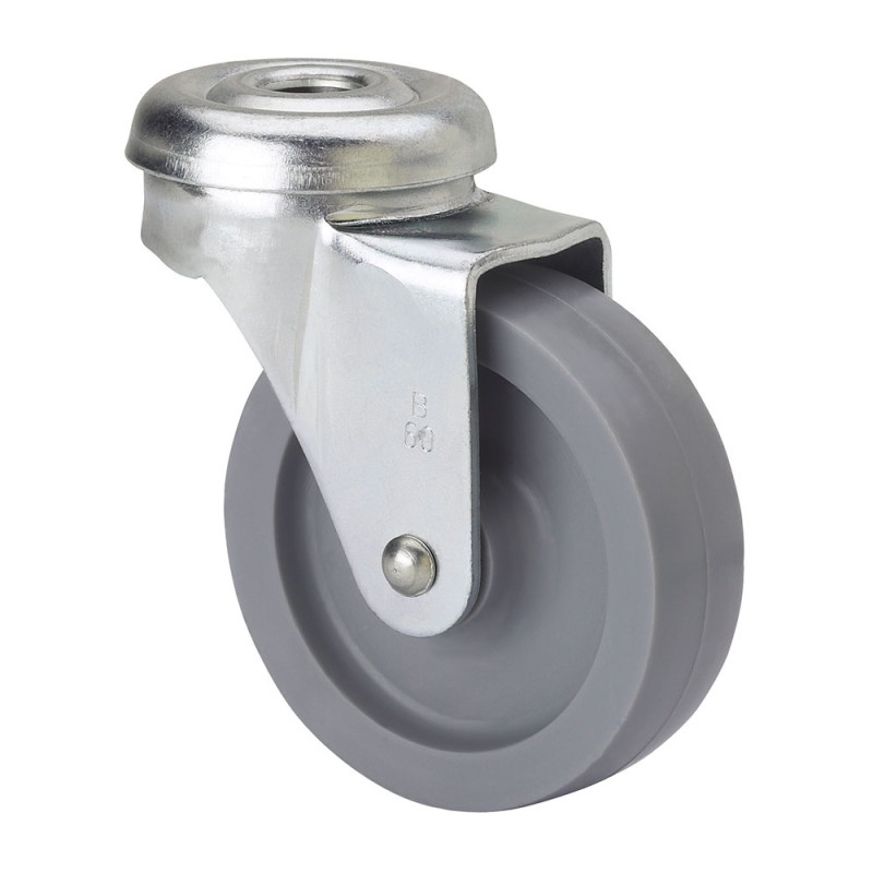 Rueda giratoria con agujero y eje liso, color gris, carga máx. 22 kg, ø 4 cm