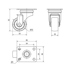 Rueda giratoria con placa y eje liso, color gris, carga máx. 15 kg, ø 3 cm