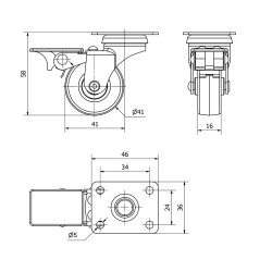 Rueda giratoria de goma con placa, freno y eje liso, color gris, carga máx. 17 kg, ø 4 cm