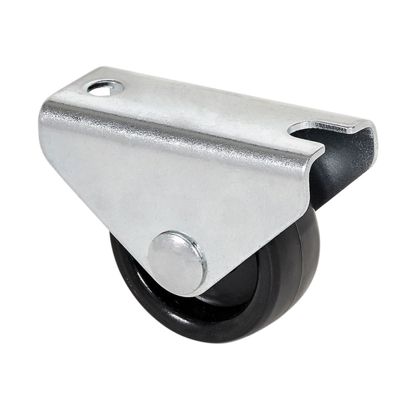 Rueda fija con placa y eje liso de dos fijaciones, color negro, carga máx. 20 kg, ø 1,5 cm