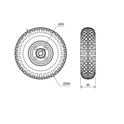 Rueda neumática con nucleo metálico y rodamiento de bolas, carga máx. 175 kg, ø 26 cm