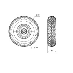 Rueda impinchable con nucleo metálico y rodamiento de bolas, carga máx. 100 kg, ø 26 cm
