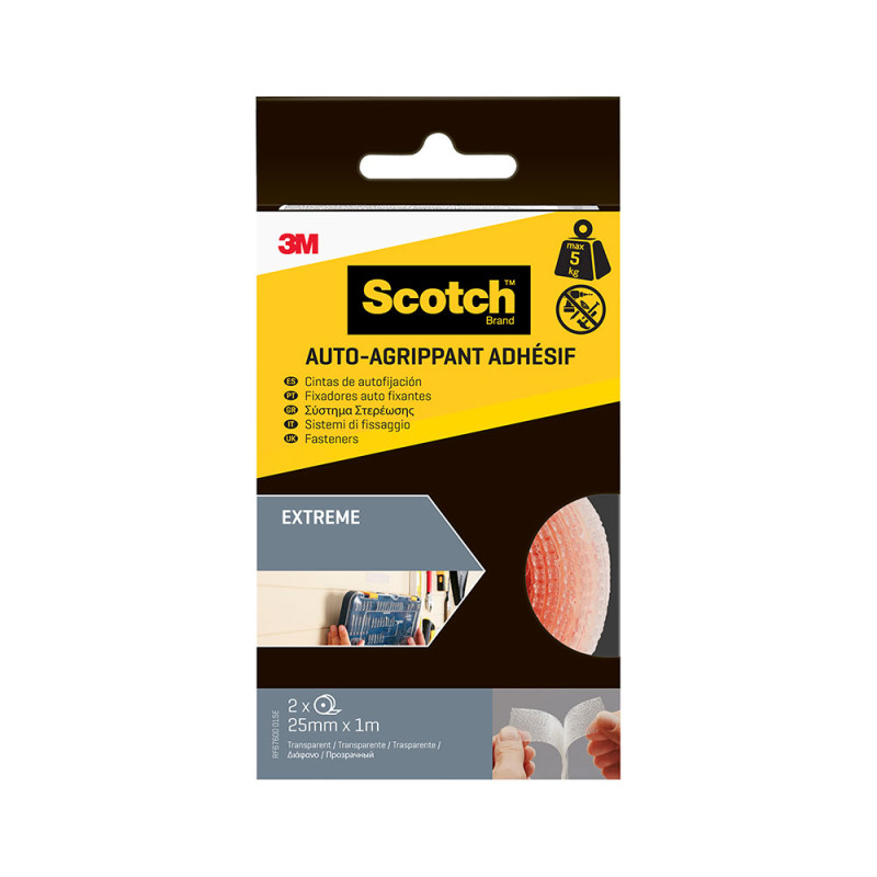 Cinta de autofijación extreme rollo, transparente, 25mmx1m, 2 uds, máx 5 kg