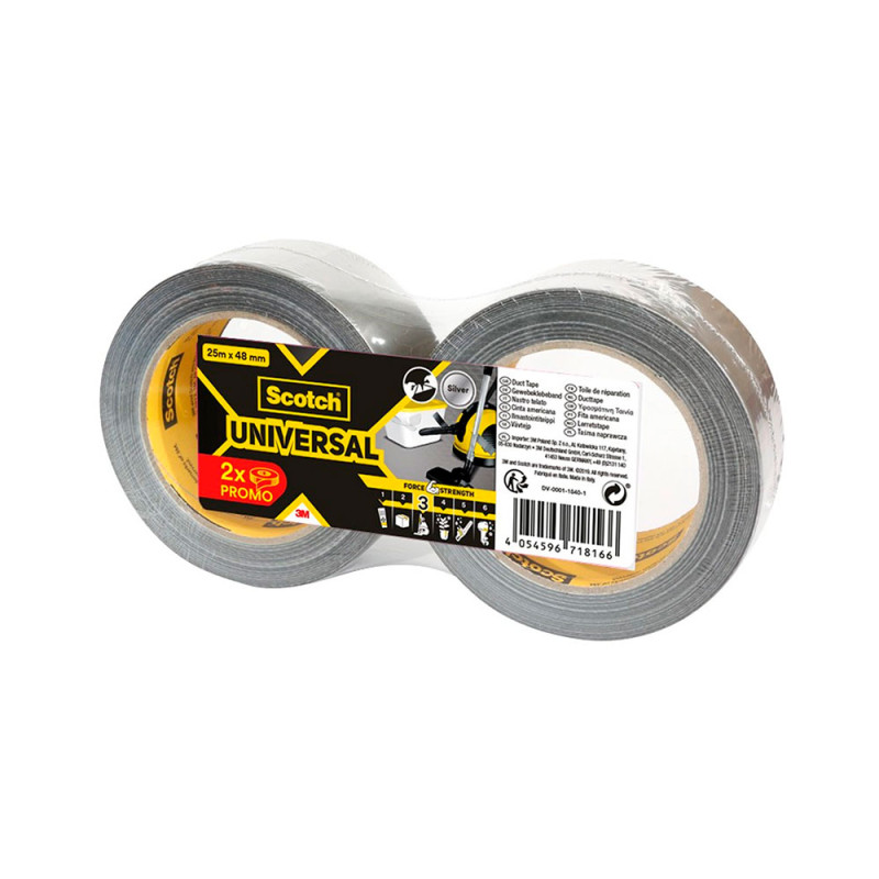 Cinta americana universal 3 25 m x 48 mm, gris, 2 rollos