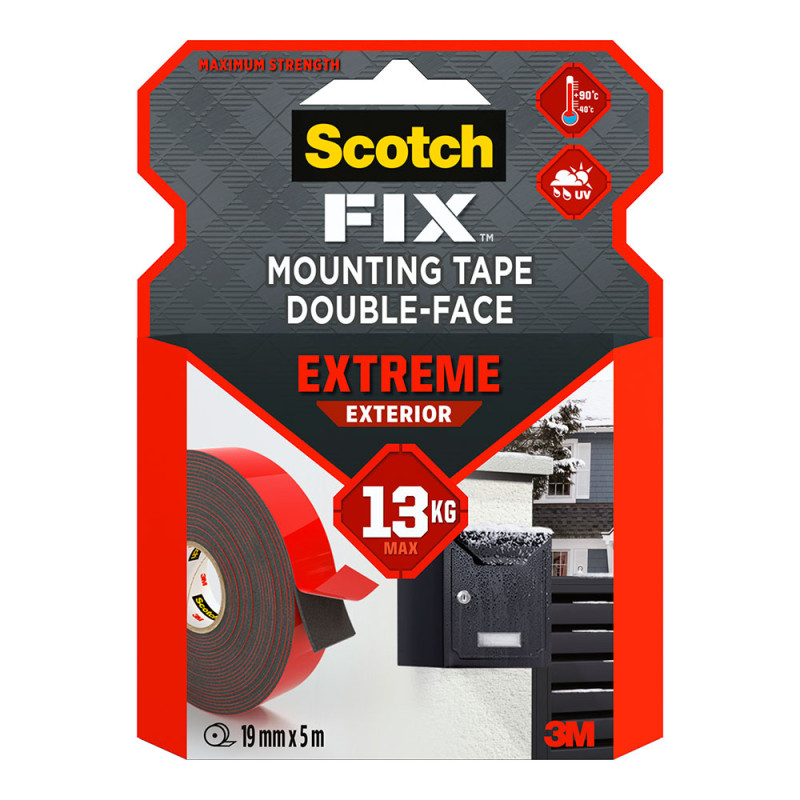 Cinta doble cara de montaje para exteriores extreme, 19mmx5m, máx 13 kg