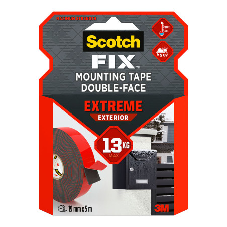Cinta doble cara de montaje para exteriores extreme, 19mmx5m, máx 13 kg