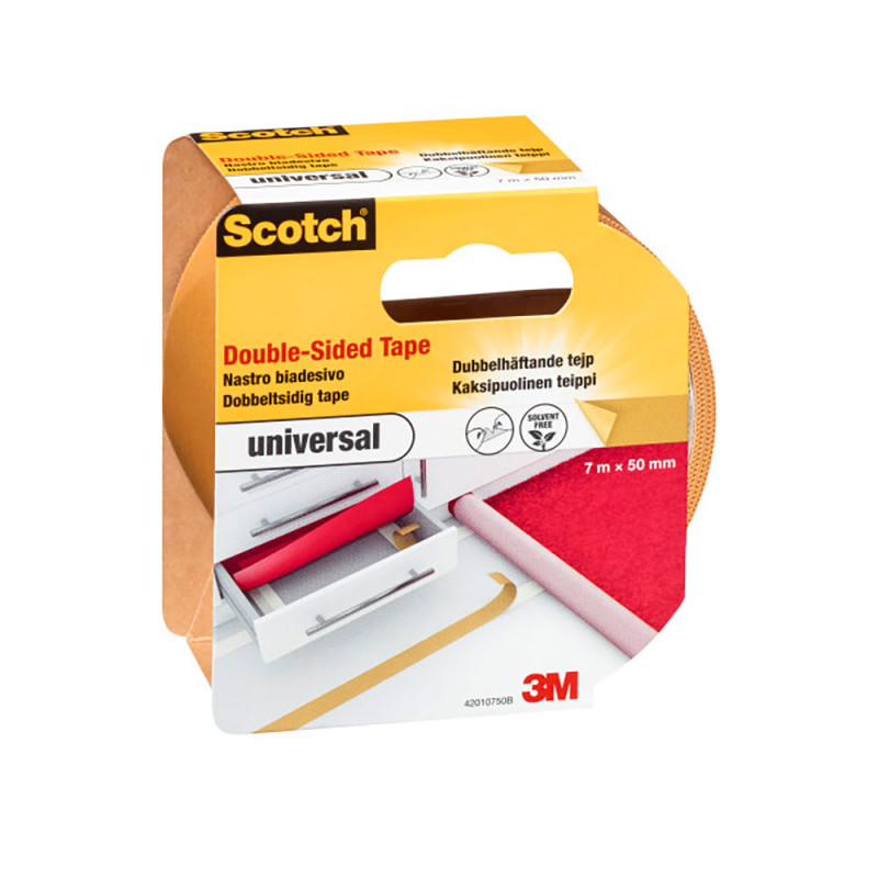 Cinta doble cara, universal, blanca, 7 m x 50 mm