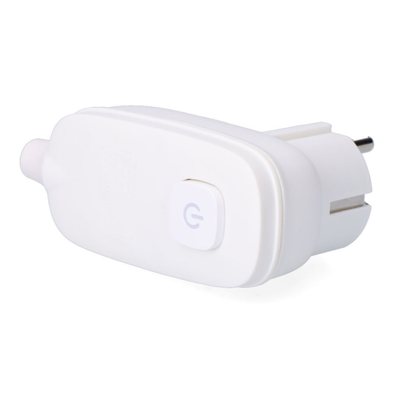 Clavija con t/t (schuko) + interruptor luminoso 16 a 250 v, blanca, 95 x 40 x 70 mm (retractilado)