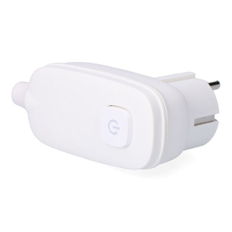 Clavija con t/t (schuko) + interruptor luminoso 16 a 250 v, blanca, 95 x 40 x 70 mm (retractilado)