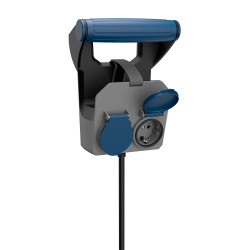 Prolongador expert de pared 2 tomas con tapa ip44 h05rr-f 4 g 1,5 mm² 16 a 230 v~ 10 m negro/gris/azul