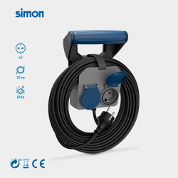 Prolongador expert de pared 2 tomas con tapa ip44 h05rr-f 4 g 1,5 mm² 16 a 230 v~ 10 m negro/gris/azul