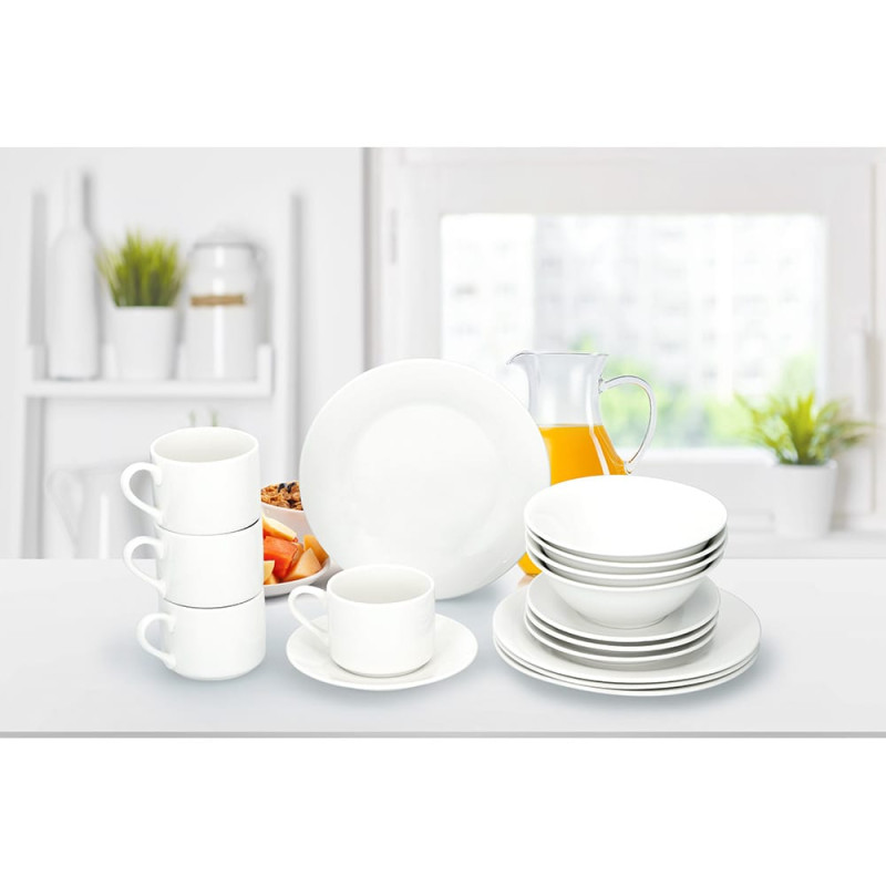 Vajilla desayuno blanca cerámica 16 piezas