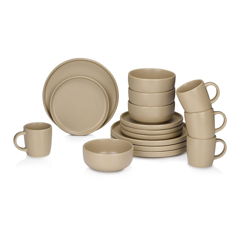 Vajilla taupe cerámica 16 piezas