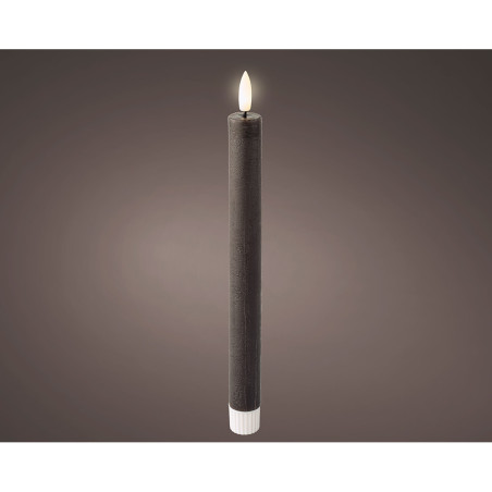 Vela de cera led efecto llama color gris, ø2 x 24,5 cm, 2 uds