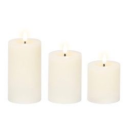 Vela de cera led color blanco ø7 cm con diferentes alturas, 3 uds