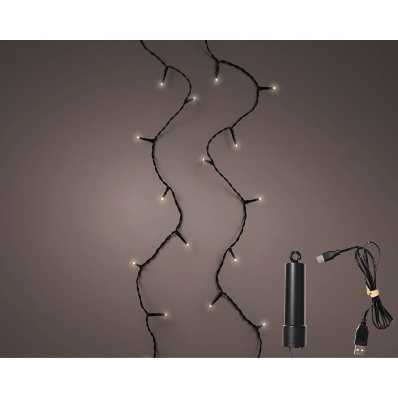 Guirnalda led multifunción con bateria 100 leds multicolor con cable negro exterior 7,4 m