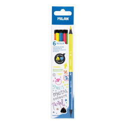 Lápices bicolor triangulares madera negra (colores fluor + metalizados), 6 uds