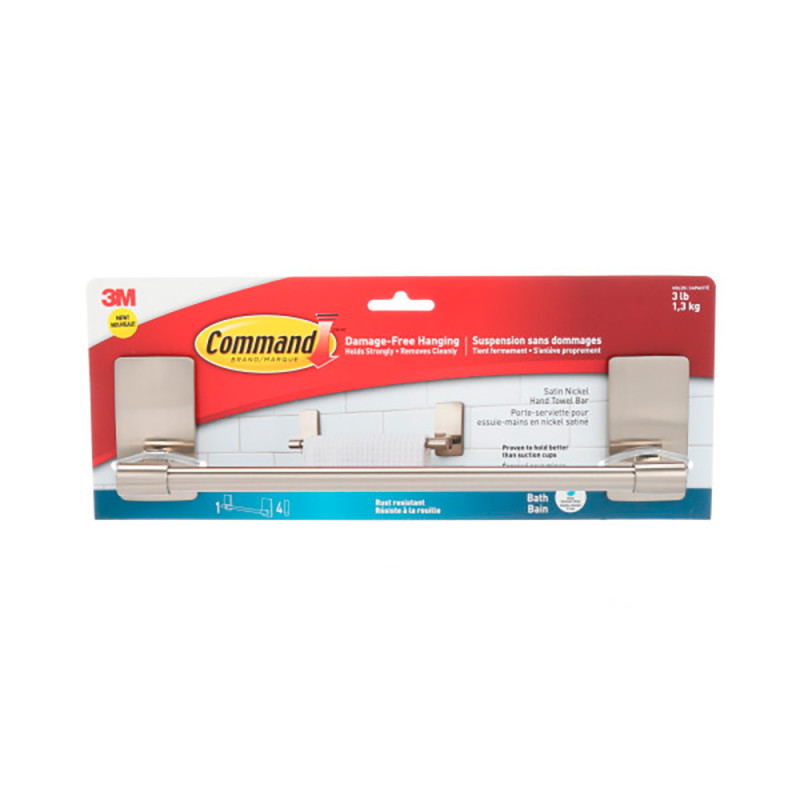 Barra toallero, níquel satinado, 299 x 77 x 47 mm, 1 ud + 4 tiras, máx 1,3 kg