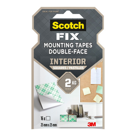 Cuadrados adhesivos doble cara, para interiores, 25mmx25mm, 16 uds, 4496-st16-p, máx 2 kg