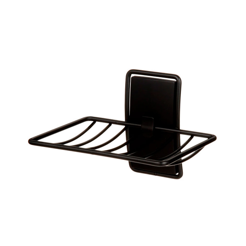 Jabonera para baño, negro mate, 1 ud + 2 tiras, máx 900 gr