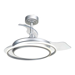 Ventilador de techo led 3cct aspas retráctiles antila mini xs 35 w 3000 lm plata, aspas ø55 cm, plafón ø32 cm, altura 38 - 4 ...