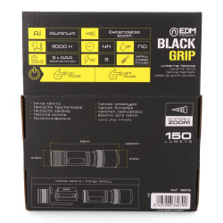 Linterna led táctica black grip 150 lm con zoom, 3 x aaa (incluidas), aluminio