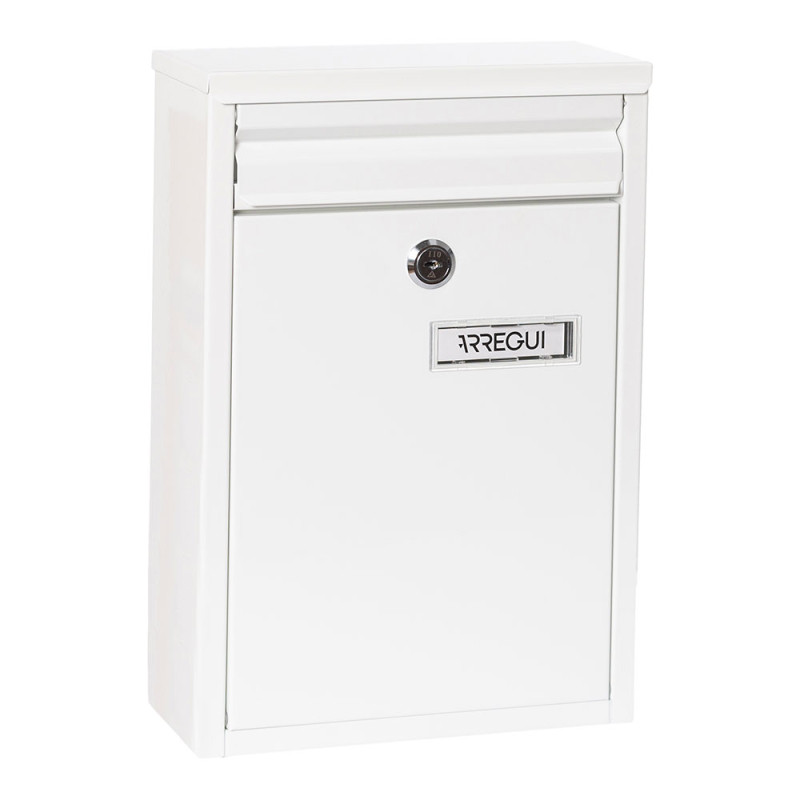 Buzón individual exterior, pequeño, zaguán, acero, blanco, 22 x 8 x 32 cm