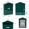 Buzón individual exterior, mediano, visit, acero, verde, 30 x 11 x 36 cm