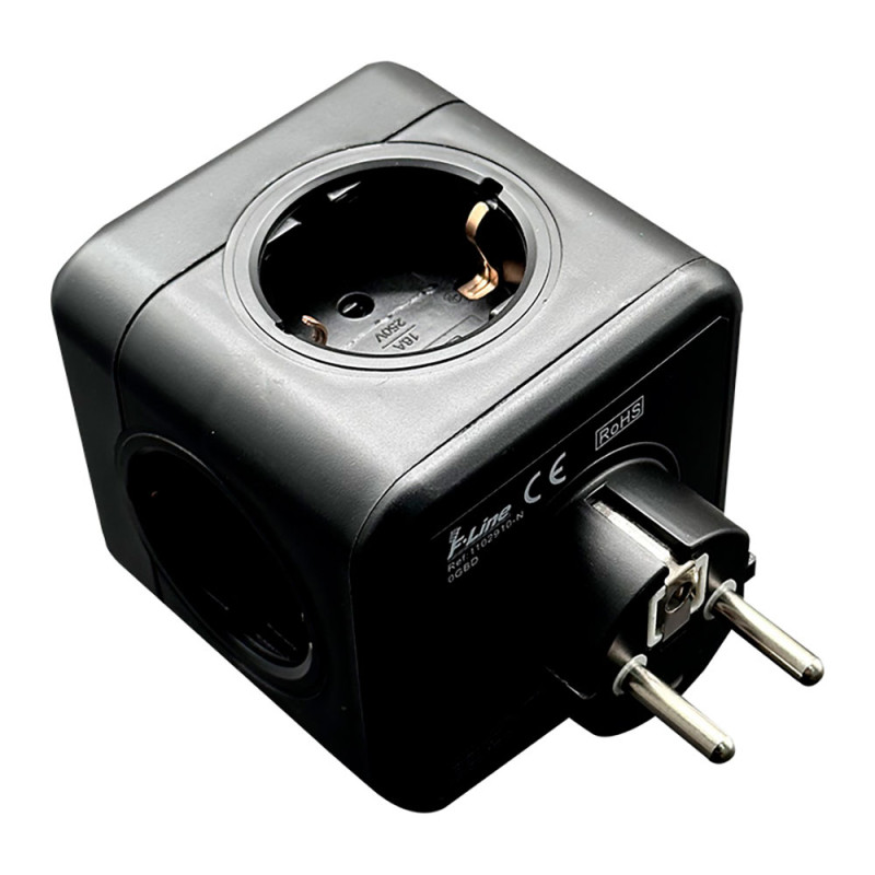 Clavija modular 5 tomas schuko 2p+t 16 a 3680 w 250 v~ negra compatible con ref 40292, 40293