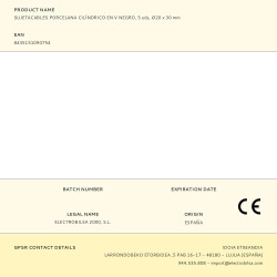 Sujetacables porcelana cilíndrico en v negro, 5 uds, ø20 x 30 mm