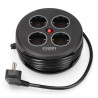 Enrollacables con 4 tomas 2p+t schuko, con protección, 16 a 250 v, cable h05vv-f 3g1,5mm² de 5 m, negro