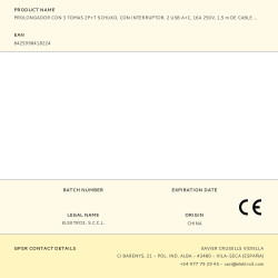 Base múltiple 3 tomas schuko, interruptor, 2 usb a + c, 1,5m de cable h05vv-f, 3g1,5 mm², 16a 250v~, blanca