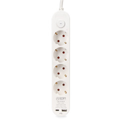 Base múltiple 4 tomas schuko, interruptor, 2 usb a + c, 1,5m de cable h05vv-f, 3g1,5 mm², 16a 250v~, blanca