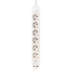 Base múltiple 6 tomas schuko, interruptor, 2 usb a + c, 1,5m de cable h05vv-f, 3g1,5 mm², 16a 250v~, blanca