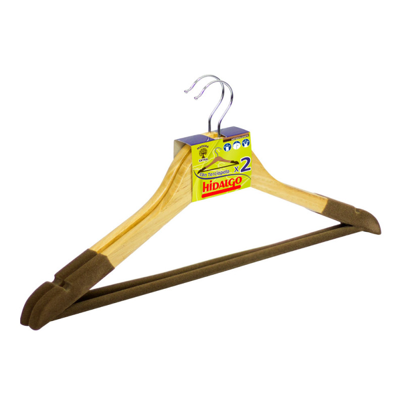 Perchas madera con terciopelo, 2 uds