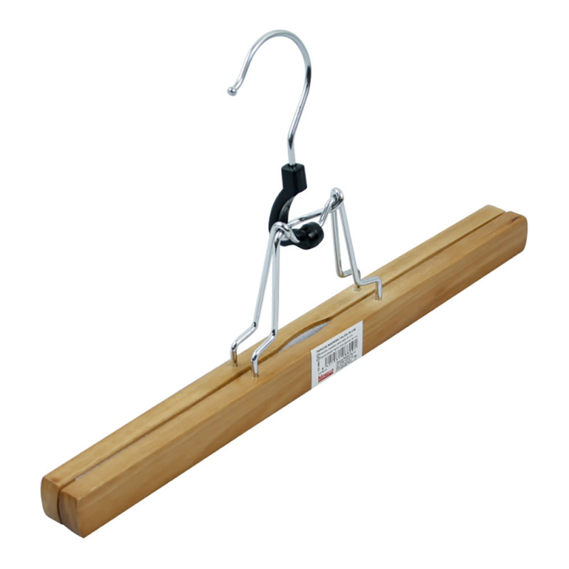 Percha madera con pinza metálica 30 cm