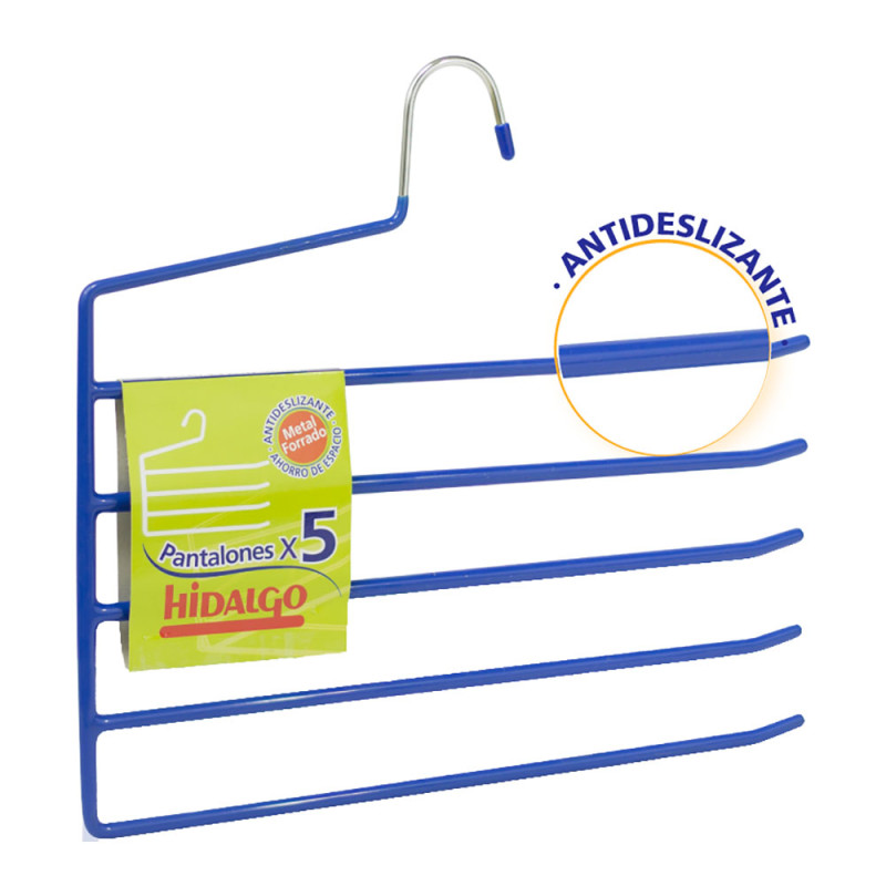 Percha antideslizante para 5 pantalones, color azul