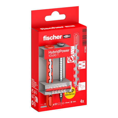 Tacos hybridpower ø10 x 90 mm + tornillos avellanados tx40, ø7 x 87 mm, blister 4 uds