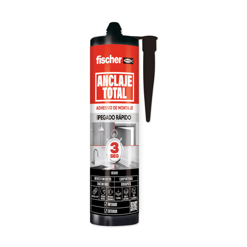 Anclaje total pegado rápido 3 segundos para interior/exterior, negro, 290 ml