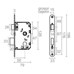 Cerradura embutir c/r cre03 50/47 mm latonado