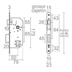 Cerradura embutir c/r cre06 50/85 mm níquel satinado