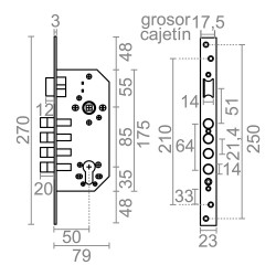 Cerradura embutir c/c cre13 50/85 mm latonado