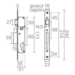 Cerradura embutir c/c cre08 35/85 mm inox