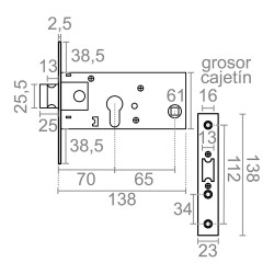 Cerradura embutir cre01 70 mm inox