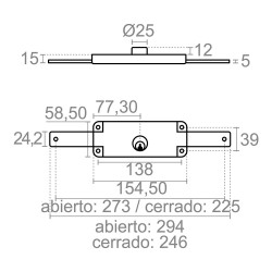 Cerradura, sobreponer, de cierre persiana, modelo crp01, acabado zincado, 155 mm