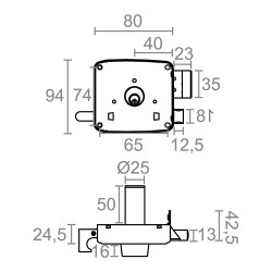 Cerradura sobreponer crs02 izda 40 x 80 mm pintado oro