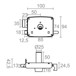 Cerradura sobreponer crs02 dcha 50 x 100 mm pintado oro